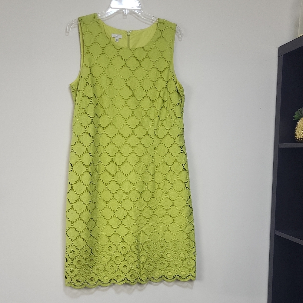 TALBOTS Lime Green Cotton Eyelet Sleeveless Sheath Midi Dress